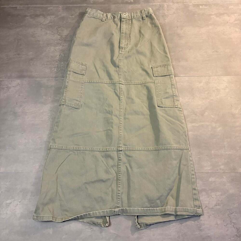 Vintage 90s Cargo Long Maxi Skirt Olive Green Size 3